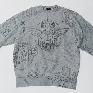 Share Kith x New York Knicks All Over Logo Crewneck Sweatshirt Grey Size S